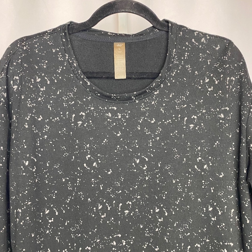dip Womenʻs Long Sleeve Black w/ Grey Splatter Sweater Top w/ Elastic Hem Large - Picture 3 of 6